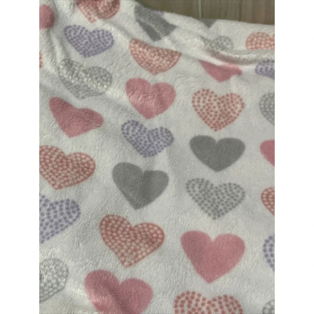 Just Born plush baby blanket white pink Purple Gray hearts